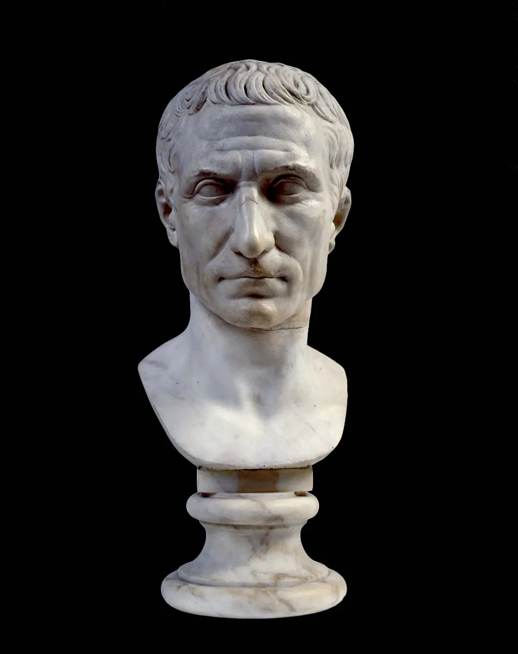 Gaius Julius Caesar Marble Face Statue Black Background