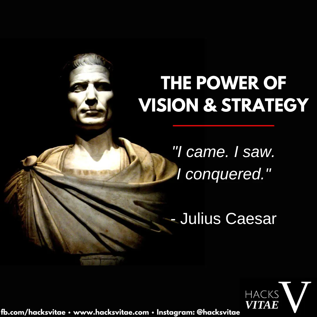 Quote card: The Power of Vision and Strategy. "I came. I saw. I conquered." - Julius Caesar